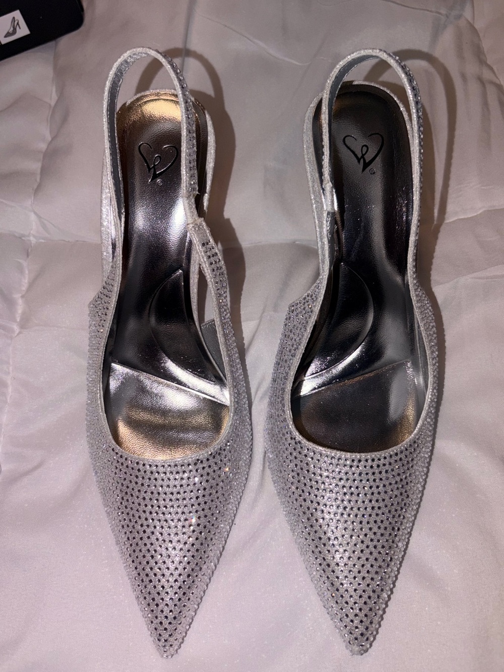 Silver Rhinestone Slingback Pointed Toe Pumps!